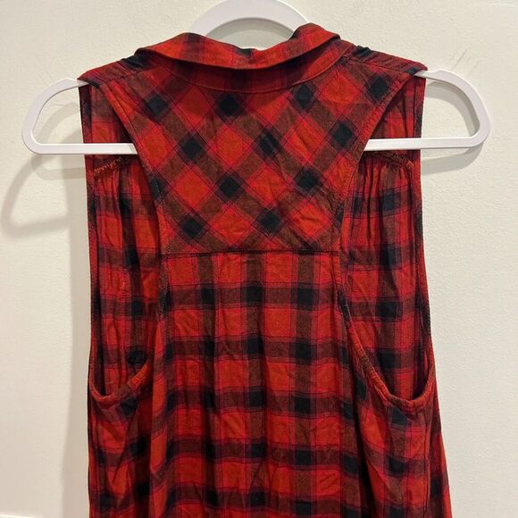 Mossimo Women Red Shirt Dress M Plaid Button Up Sleeveless N-Neck Gorpcore Vtg - Picture 5 of 11